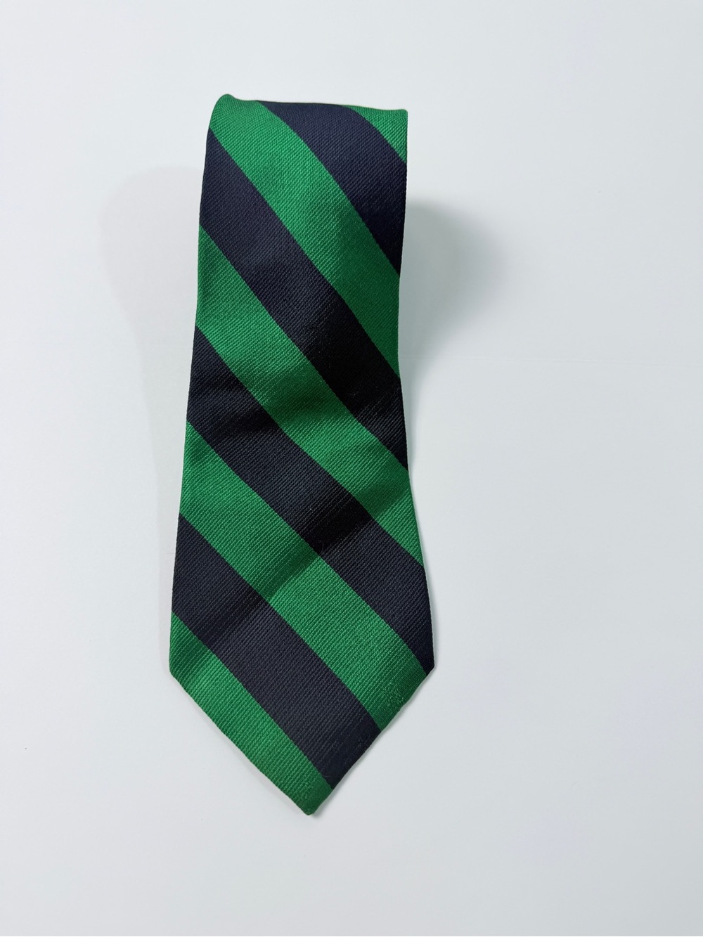 Vintage The Man’s Shop Green Navy Stripe Necktie Mens Silk Tie Classic USA